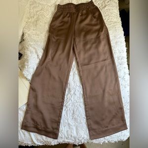 Wild and Fable chestnut brown silk wide leg pant.